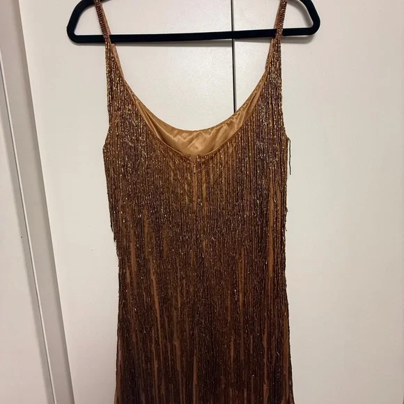 NWOT Mac Duggal 5934 Copper Brown Embellished Beaded Fringe Dress Size 12 - Picture 10 of 11
